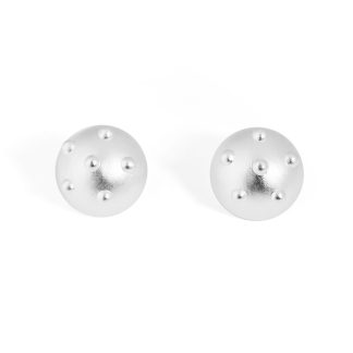 Chunky Jewelry Electroforming Lady’s Modern Geometry Round Ball With Rivet S999 Sterling Silver Huge Stud Earrings