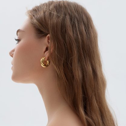 Exaggerated Hollow Chunky Electroforming Elegant Twsited 999 Sterling Silver Statement Jewelry Mini Round Hoop Earrings