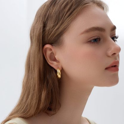 Exaggerated Hollow Chunky Electroforming Elegant Twsited 999 Sterling Silver Statement Jewelry Mini Round Hoop Earrings