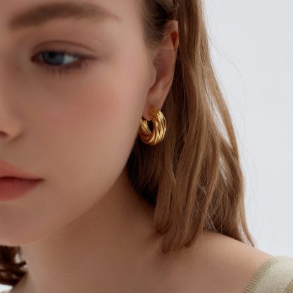 Exaggerated Hollow Chunky Electroforming Elegant Twsited 999 Sterling Silver Statement Jewelry Mini Round Hoop Earrings