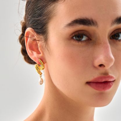 Large Irregular Natural Pearl Knot Lightweight 999 Sterling Silver Stud Fine Jewelry Earrings for Women(Pre-Sale) Electroforming