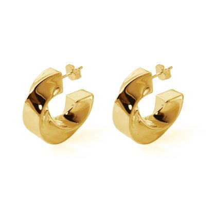 Exaggerated Hollow Chunky Statement Jewelry Electroforming Classic Twisted C Shape 999 Sterling Silver Hoop Earrings