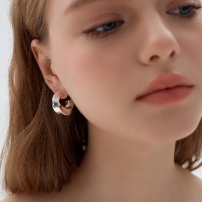 Exaggerated Hollow Chunky Statement Jewelry Electroforming Classic Twisted C Shape 999 Sterling Silver Hoop Earrings