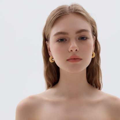 Electroforming Fashion Irrgular Strip Pattern Large Light Bold Look Exaggerated Jewelry 999 Sterling Silver Hoop  Earrings