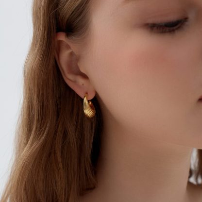 Electroforming Fashion Irrgular Strip Pattern Large Light Bold Look Exaggerated Jewelry 999 Sterling Silver Hoop  Earrings