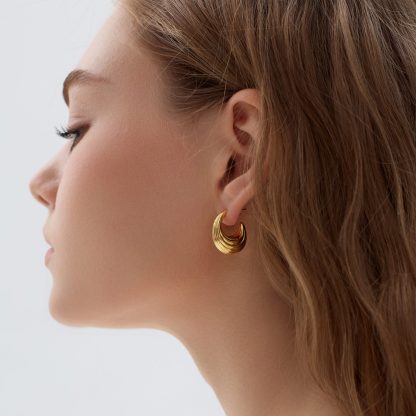 Electroforming Fashion Irrgular Strip Pattern Large Light Bold Look Exaggerated Jewelry 999 Sterling Silver Hoop  Earrings