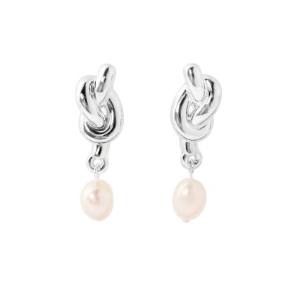 Fine Jewelry Summer Large Light Masculine Irregular Natural Pearl Knot 999 Sterling Silver Electroforming Dangling Earrings