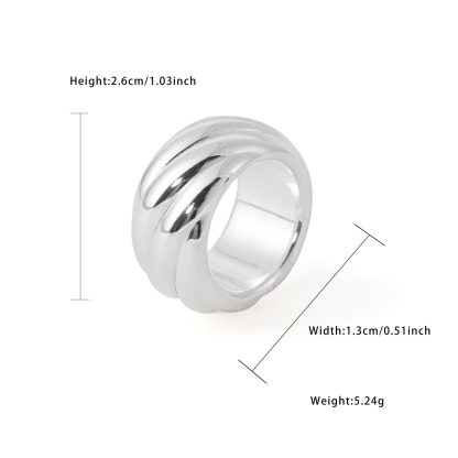 Bold Chunky Electroforming Light Exaggerated Jewelry Extra Large Simple Twill Pattern 999 Sterling Silver Wide Ring