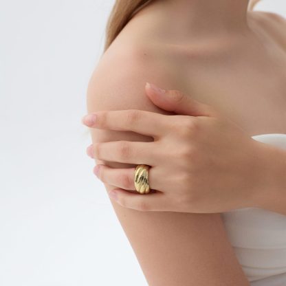 Bold Chunky Electroforming Light Exaggerated Jewelry Extra Large Simple Twill Pattern 999 Sterling Silver Wide Ring