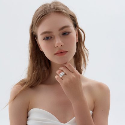Bold Chunky Electroforming Light Exaggerated Jewelry Extra Large Simple Twill Pattern 999 Sterling Silver Wide Ring