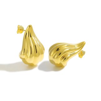 Exaggerated 999 Pure Silver Golden Irregular Hollow Conch Electroforming Chunky Lightweight Fashion Jewelry for Women Daily Wear Earrings
