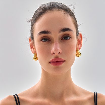 Exaggerated 999 Pure Silver Golden Irregular Hollow Conch Electroforming Chunky Lightweight Fashion Jewelry for Women Daily Wear Earrings
