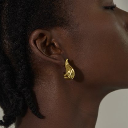 Exaggerated 999 Pure Silver Golden Irregular Hollow Conch Electroforming Chunky Lightweight Fashion Jewelry for Women Daily Wear Earrings