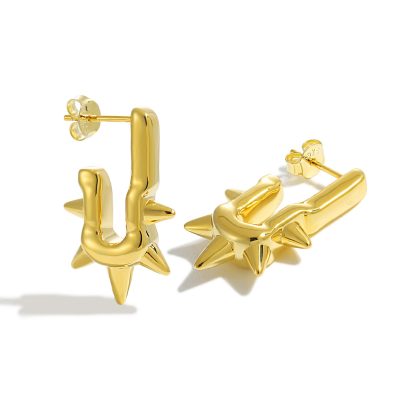 Bold 999 Pure Silver Electroforming Big U Shape Rivet Hollow Design Lightweight Women Daily Wear Statement Earrings