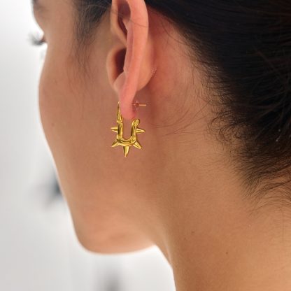 Bold 999 Pure Silver Electroforming Big U Shape Rivet Hollow Design Lightweight Women Daily Wear Statement Earrings