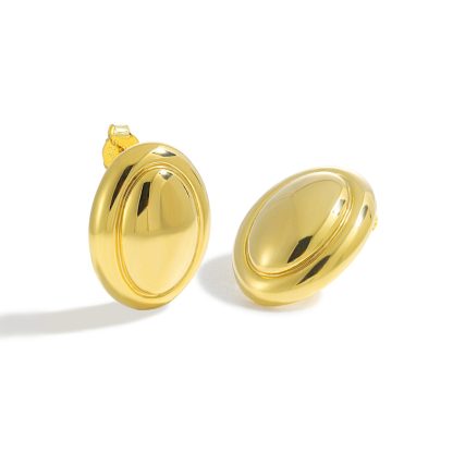 Everyday Fashion Chunky Jewelry Sleek 999 Pure Silver Simple Yellow gold-plated Oval Bean Electroforming Large Lightweight Women Stud Earrings