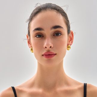 Everyday Fashion Chunky Jewelry Sleek 999 Pure Silver Simple Yellow gold-plated Oval Bean Electroforming Large Lightweight Women Stud Earrings