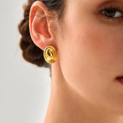 Everyday Fashion Chunky Jewelry Sleek 999 Pure Silver Simple Yellow gold-plated Oval Bean Electroforming Large Lightweight Women Stud Earrings