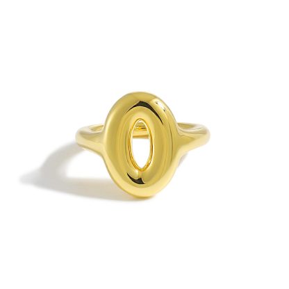 Women Daily Wear Chic 999 Pure Silver Casual gold-plated Round Doughnut Electroforming Adjustable Statement Ring