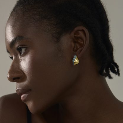 Fine Jewelry For Professional Women Sophisticated 999 Pure Silver Office Golden Irregular Waterdrop Electroforming Lightweight Statement Stud Earrings