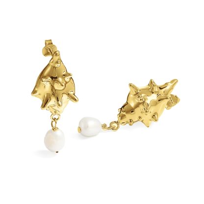 Fashion Jewelry For Women Trendy 999 Pure Silver Electroforming Yellow gold-plated Irregular Lightweight Huge Conch Statement Stud Earrings