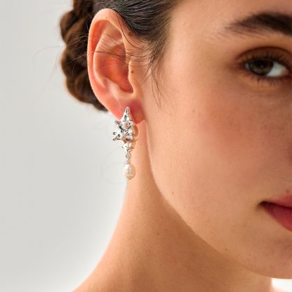 Fashion Jewelry For Women Trendy 999 Pure Silver Electroforming Yellow gold-plated Irregular Lightweight Huge Conch Statement Stud Earrings
