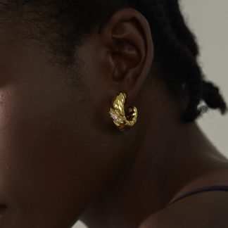 Fine Jewelry For Women Daily Wear Electroforming Elegant Lightweight 999 Pure Silver Irregular Three CZ Geometric U-shape Hoop Earrings