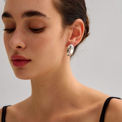 Women Fashion Jewelry Artistic 999 Pure Silver Huge Facial Oval Simple Portrait Electroforming Hollow Statement Earrings