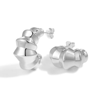 Geometry Irregular C Shape 999 Sterling Silver Stud Earrings Electroforming