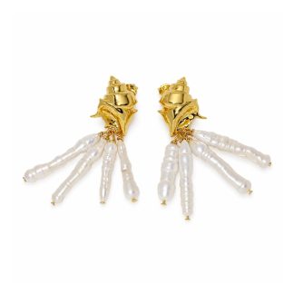 18K gold-plated Ocean Statement Jewelry Baroque Pearl Tassel Drop 925 Sterling Silver Conch Shell Stud Earrings