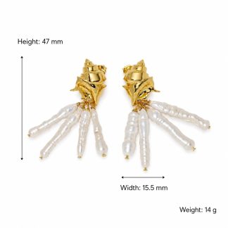 18K gold-plated Ocean Statement Jewelry Baroque Pearl Tassel Drop 925 Sterling Silver Conch Shell Stud Earrings