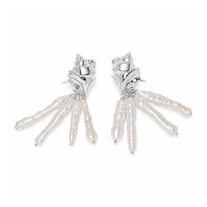 18K gold-plated Ocean Statement Jewelry Baroque Pearl Tassel Drop 925 Sterling Silver Conch Shell Stud Earrings