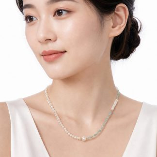 Minimalist Silver Freshwater Pearl Natural Apatite Beaded 925 Sterling Silver Necklace