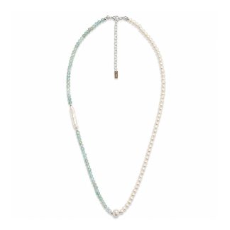 Minimalist Silver Freshwater Pearl Natural Apatite Beaded 925 Sterling Silver Necklace