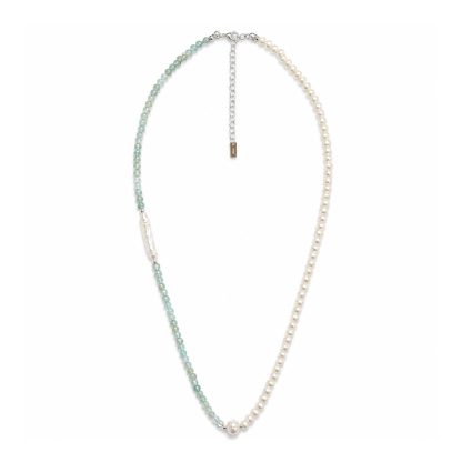 Minimalist Silver Freshwater Pearl Natural Apatite Beaded 925 Sterling Silver Necklace