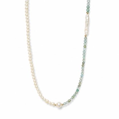 Minimalist Silver Freshwater Pearl Natural Apatite Beaded 925 Sterling Silver Necklace