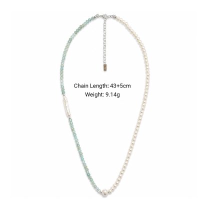 Minimalist Silver Freshwater Pearl Natural Apatite Beaded 925 Sterling Silver Necklace