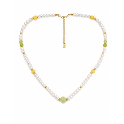Cream White Pearl Warm Yellow Natural Jade Beaded Strand 925 Sterling Silver Necklace