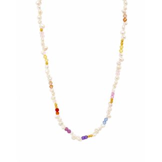 Boho Colorful Faceted Gemstone Irregular Freshwater Pearl Beaded Adjustable Fine Jewelry 925 Sterling Silver Necklace