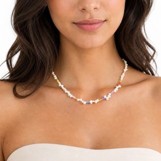Boho Colorful Faceted Gemstone Irregular Freshwater Pearl Beaded Adjustable Fine Jewelry 925 Sterling Silver Necklace