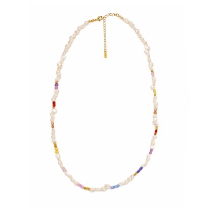 Boho Colorful Faceted Gemstone Irregular Freshwater Pearl Beaded Adjustable Fine Jewelry 925 Sterling Silver Necklace