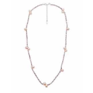 Minimalist Light Purple Gemstone Baroque Pearl Silver Beaded Adjustable Casual Romantic Occasions 925 Sterling Silver Necklace
