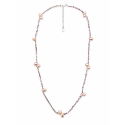 Minimalist Light Purple Gemstone Baroque Pearl Silver Beaded Adjustable Casual Romantic Occasions 925 Sterling Silver Necklace