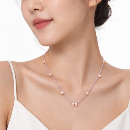 Minimalist Light Purple Gemstone Baroque Pearl Silver Beaded Adjustable Casual Romantic Occasions 925 Sterling Silver Necklace