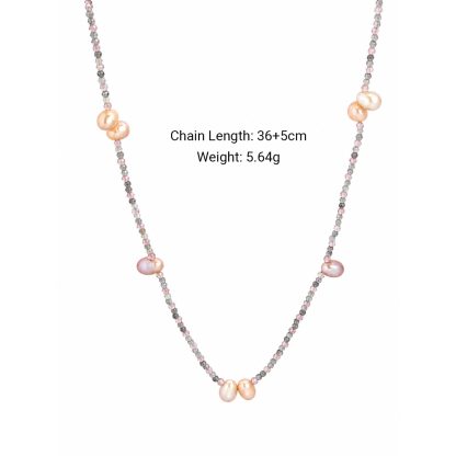 Minimalist Light Purple Gemstone Baroque Pearl Silver Beaded Adjustable Casual Romantic Occasions 925 Sterling Silver Necklace