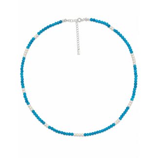 Ocean Style Vibrant Blue Chalcedony Small Pearl Beaded Strand Fashion Jewellery Gift 925 Sterling Silver Necklace