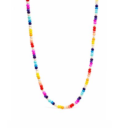 Boho Rainbow Glass Seed Beads Tiny Near Round Freshwater Pearl Beaded Adjustable Fine Jewelry Gift Holiday Beach Music Festival Daily Party 925 Sterling Silver Necklace
