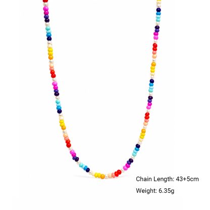 Boho Rainbow Glass Seed Beads Tiny Near Round Freshwater Pearl Beaded Adjustable Fine Jewelry Gift Holiday Beach Music Festival Daily Party 925 Sterling Silver Necklace