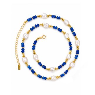 Elegant Deep Blue Agate Irregular Pearl Beaded Strand Fashion Jewellery Gift 925 Sterling Silver Necklace