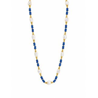 Elegant Deep Blue Agate Irregular Pearl Beaded Strand Fashion Jewellery Gift 925 Sterling Silver Necklace